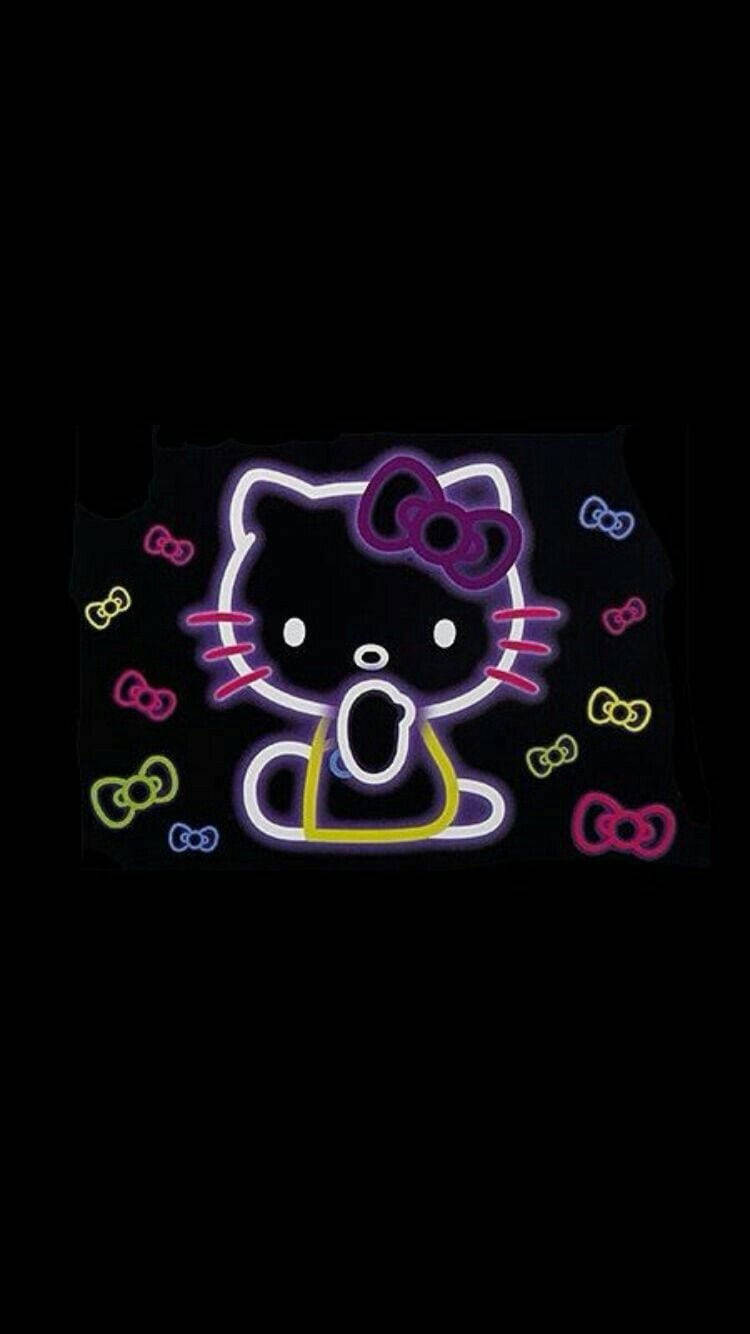黑色霓虹Hello Kitty与彩带 壁纸
