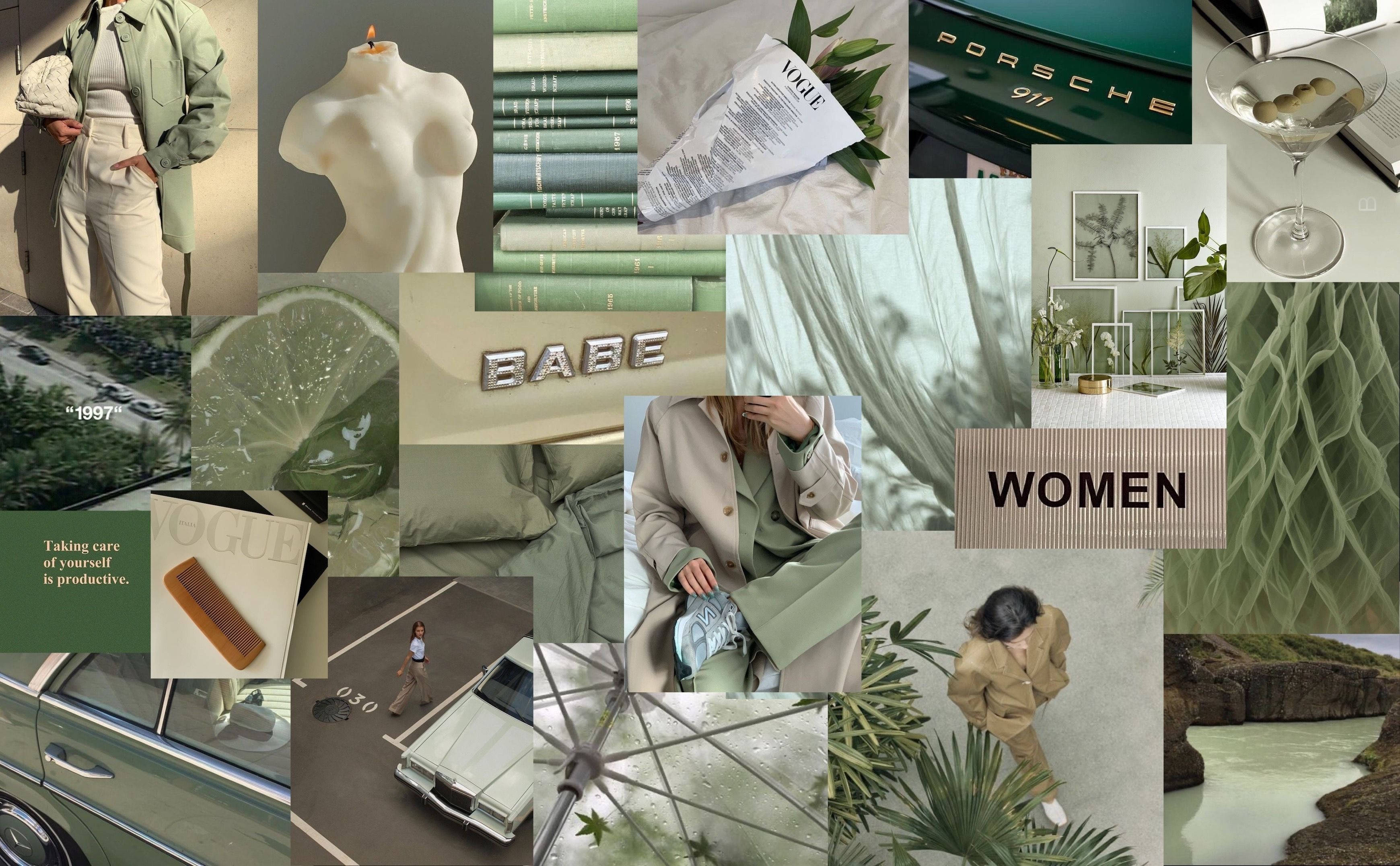 鼠尾草绿美学女性 壁纸
