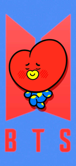 BT21 Tata 在 BTS 标志前壁纸 — iPhone 14 Plus 壁纸