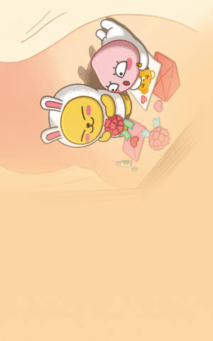 Kakao Friends Apeach和Muzi写情书壁纸 — Galaxy Tab S10+ 壁纸