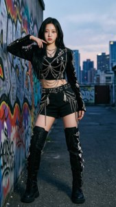 一位Kpop偶像的锐利街头风格时尚肖像。 — Kpop GIF 壁纸