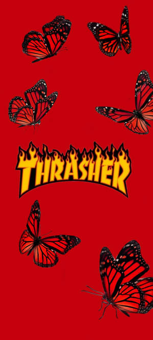 Thrasher 红色蝴蝶壁纸 — iPhone Xs 壁纸