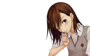 动漫少女御坂美琴手持硬币亲吻壁纸