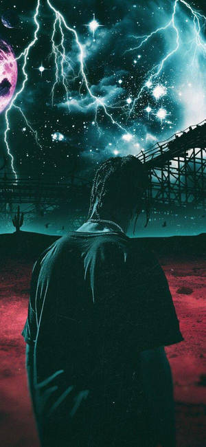 Astroworld壁纸，特拉维斯·斯科特美学图像与闪电背景