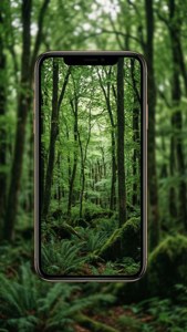 iPhone X倒映森林壁纸。