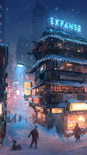 冬日手机视野大楼 — 霓虹 壁纸