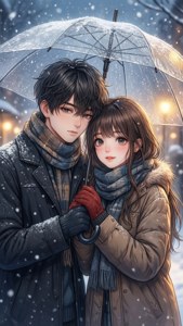 动漫情侣在雪中伞下 — 动漫情侣 壁纸
