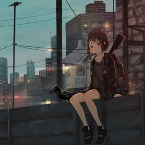 动漫iPad持枪少女 — 暗黑动漫动图 壁纸