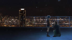 动漫校园夜景 长门有希与阿虚天台之上