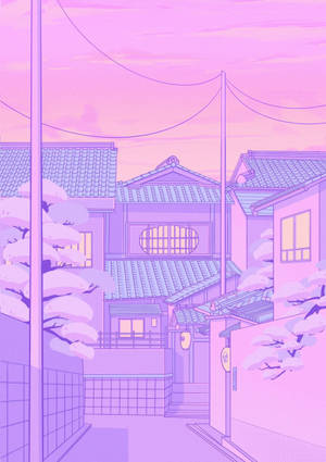 动漫街道粉彩天空背景壁纸 — IQOO Pad5c 壁纸