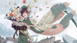 原神温迪与花束