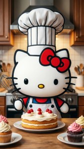 凯蒂猫在厨房里烘焙美味的点心。 — Hello Kitty 动图 壁纸