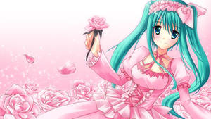 可爱动漫初音未来粉色连衣裙与玫瑰 — 可爱动漫 壁纸