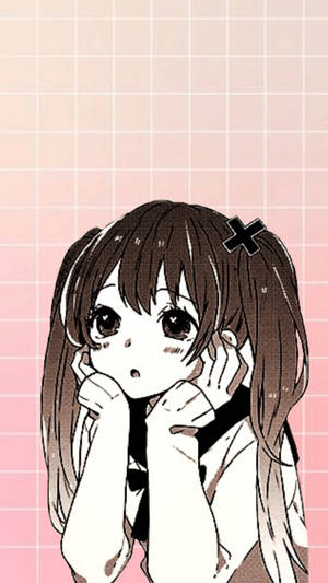 可爱动漫少女双手托腮 — 可爱动漫 壁纸