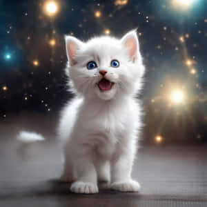 可爱白猫星空背景 — 跳舞的猫 壁纸