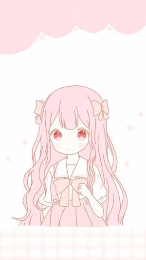 可爱粉色缎带动漫少女 — 可爱动漫 壁纸