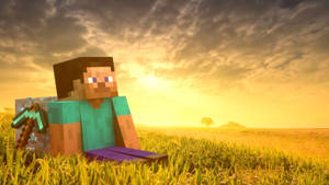 史蒂夫在草地与钻石上的Minecraft高清壁纸