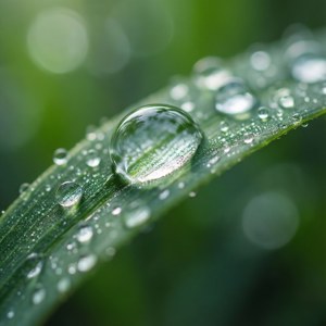 微距拍摄叶片上的露珠，背景虚化。 — iPad 壁纸
