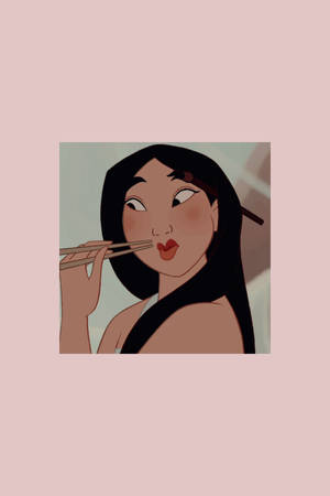 唯美卡通漂亮木兰用筷子吃饭 — 美学卡通 壁纸