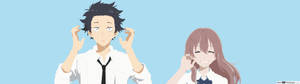 简约风格的《声之形》西宫硝子与石田将也壁纸 — 3840x1080 壁纸