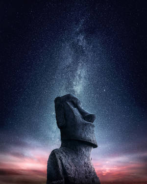 夜晚星空下的复活节岛摩艾雕像，复活节壁纸 — 4:5 壁纸