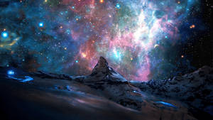 多彩银河从山峰之巅俯瞰宇宙 — 可爱星系 壁纸