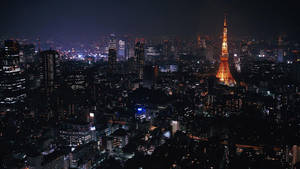 俯瞰视角东京塔夜景城市壁纸