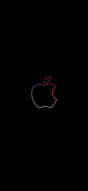 黑色iPhone XR壁纸上的彩虹边框Apple标志 — iPhone 13 Mini 壁纸