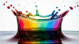 白色背景上冻结的彩虹色液体飞溅效果。 — 彩虹美学 壁纸