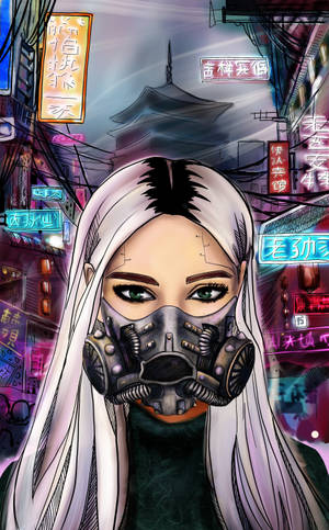 赛博朋克面具中的虚构女士 — Galaxy Tab S9 壁纸