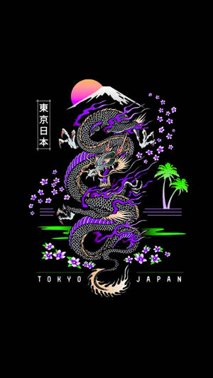 日本龙艺术与富士山 — 日本龙 壁纸