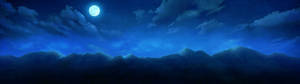 动画月亮与深蓝色夜空壁纸 — 5120x1440 壁纸