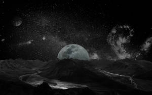 星系月亮与群山壁纸 — 星系月亮 壁纸