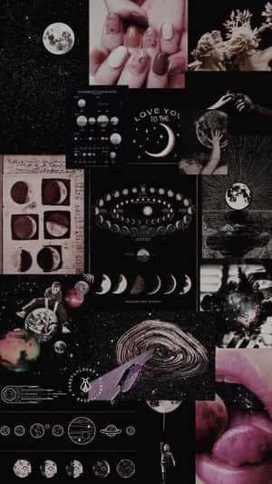 黑色拼贴 — 星系月亮 壁纸