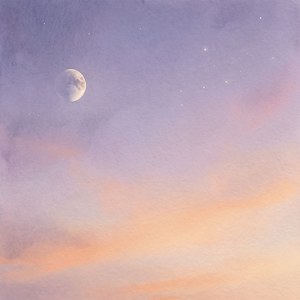 一幅粉彩色调的暮光天空，含有一弯新月与星辰。 — 天空景观 壁纸