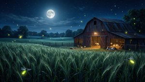 月光下，海迪农场的一个宁静夜晚。