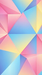 抽象柔和几何图案，包含三角形，粉色、蓝色、黄色，适用于Pixel 9a。 — Pixel 9a 壁纸
