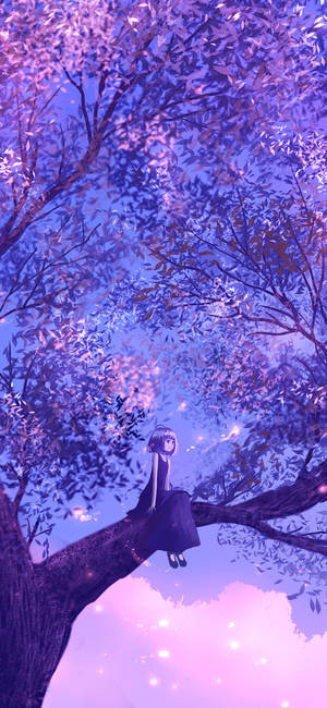 Girl On Tree Purple Anime Aesthetic — Galaxy S22 Ultra 壁纸