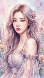 一幅带有花卉元素的Kpop偶像柔和水彩画。 — Kpop GIF 壁纸