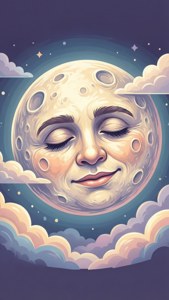 一张可爱的SVG壁纸，描绘了带有沉睡表情的月亮，采用柔和色彩。 — 月亮 壁纸