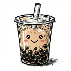 手绘涂鸦风格的奶茶，珍珠面带微笑。 — Galaxy Watch 壁纸