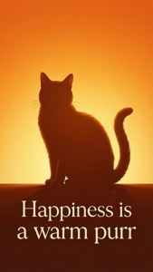 猫咪剪影搭配名言“幸福就是温暖的咕噜声”。 — 猫 壁纸