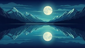 SVG风格的矢量艺术壁纸，展现满月倒映在湖中的景象。 — 月亮 壁纸