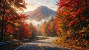 动漫风景，一条蜿蜒的秋日山路通向群山。 — 动漫美学动图 壁纸