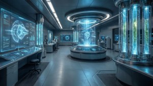 未来主义实验室，全息投影超宽视角。