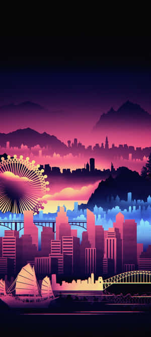 合成波城市 — POCO C81x 壁纸
