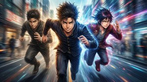 武道以分屏特效穿越时空，色彩鲜艳夺目。 — 东京复仇者 壁纸