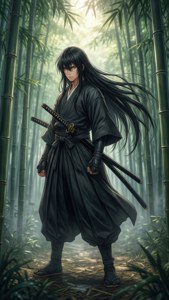 传统动漫少年武士身处雾气弥漫的竹林之中。 — iPhone 5 壁纸