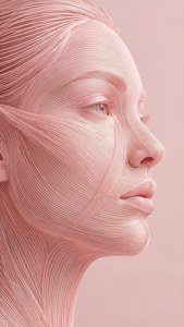 简约风格的浅粉色抽象人脸，现代而富有艺术感。 — 浅粉色美学 壁纸