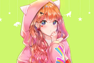 粉色连帽衫动漫女孩壁纸 — 可爱动漫女孩 壁纸